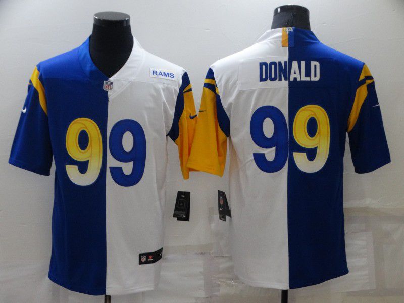 Men Los Angeles Rams #99 Donald Blue white 2022 Half and half Untouchable Limited Nike NFL Jersey